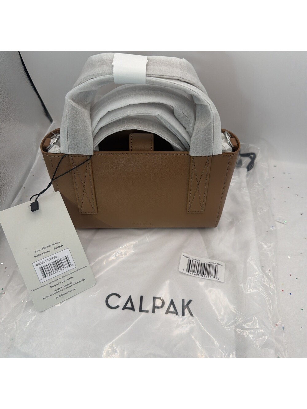 CALPAK Haven Mini Crossbody Bag Toffee Faux Leather Adjustable Strap NEW